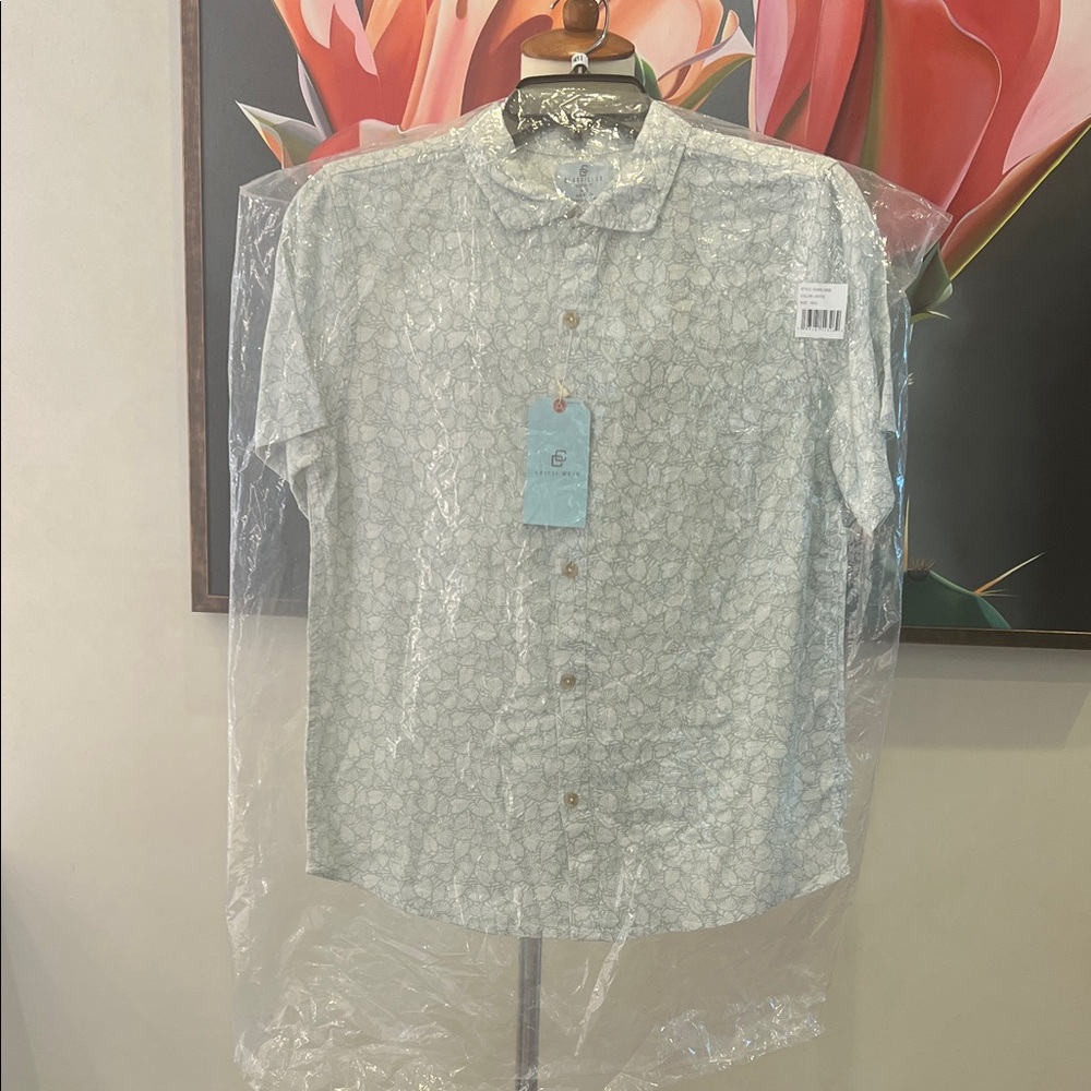 NWT Class Club Big Boys Linen-Blend Leaf Print Woven Shirt